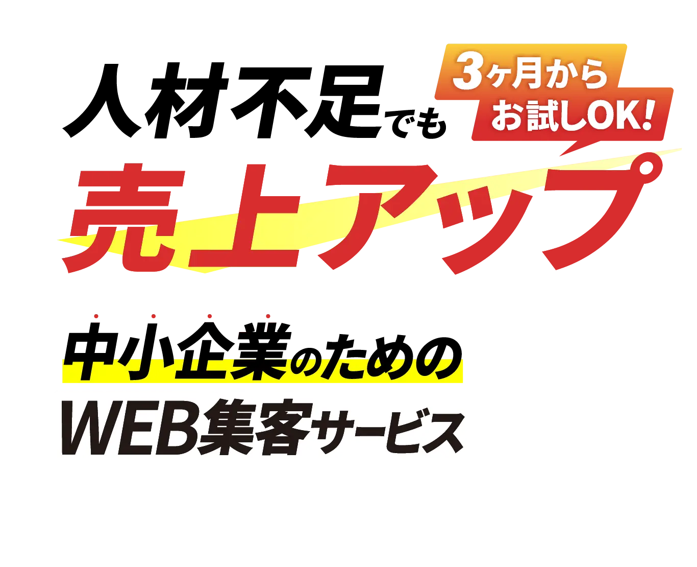 ３ヶ月からお試しOK!人材不足でも売上アップ！中小企業のためのWEB集客サービス